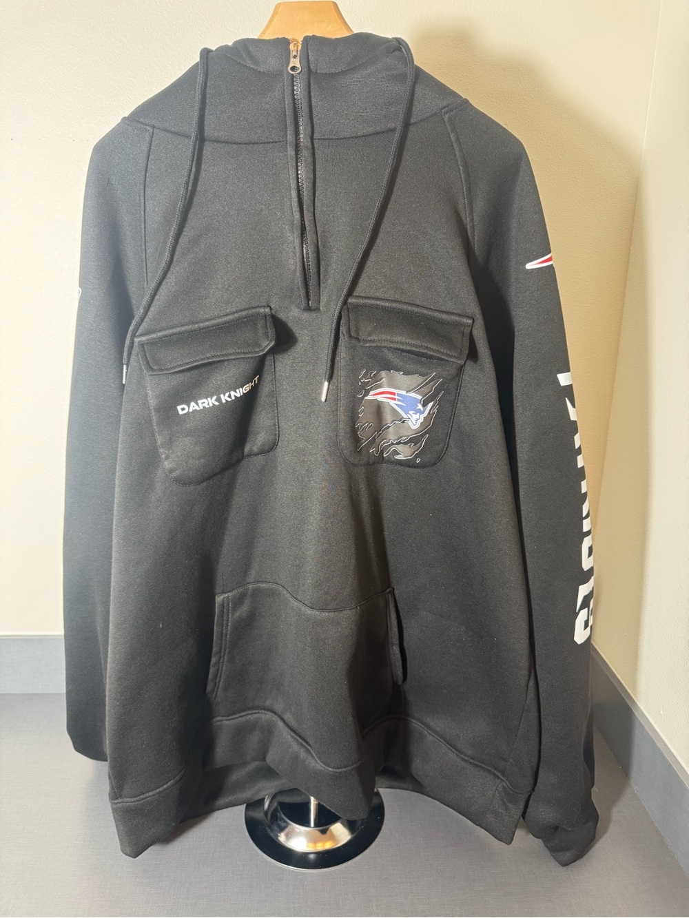 New England Patriots Dark Knight Men's Hoodie 3XL Black Quarter Zip Tech Custom